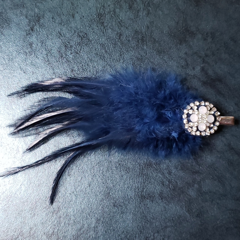 Fancy Blue Feather Hair Clip